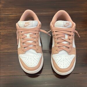 Nike Pink and White Dunk Low Sneakers